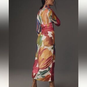 FARM RIO LONG SLEEVE MOCK-NECK MESH SLIM MIDI DRESS / SMALL